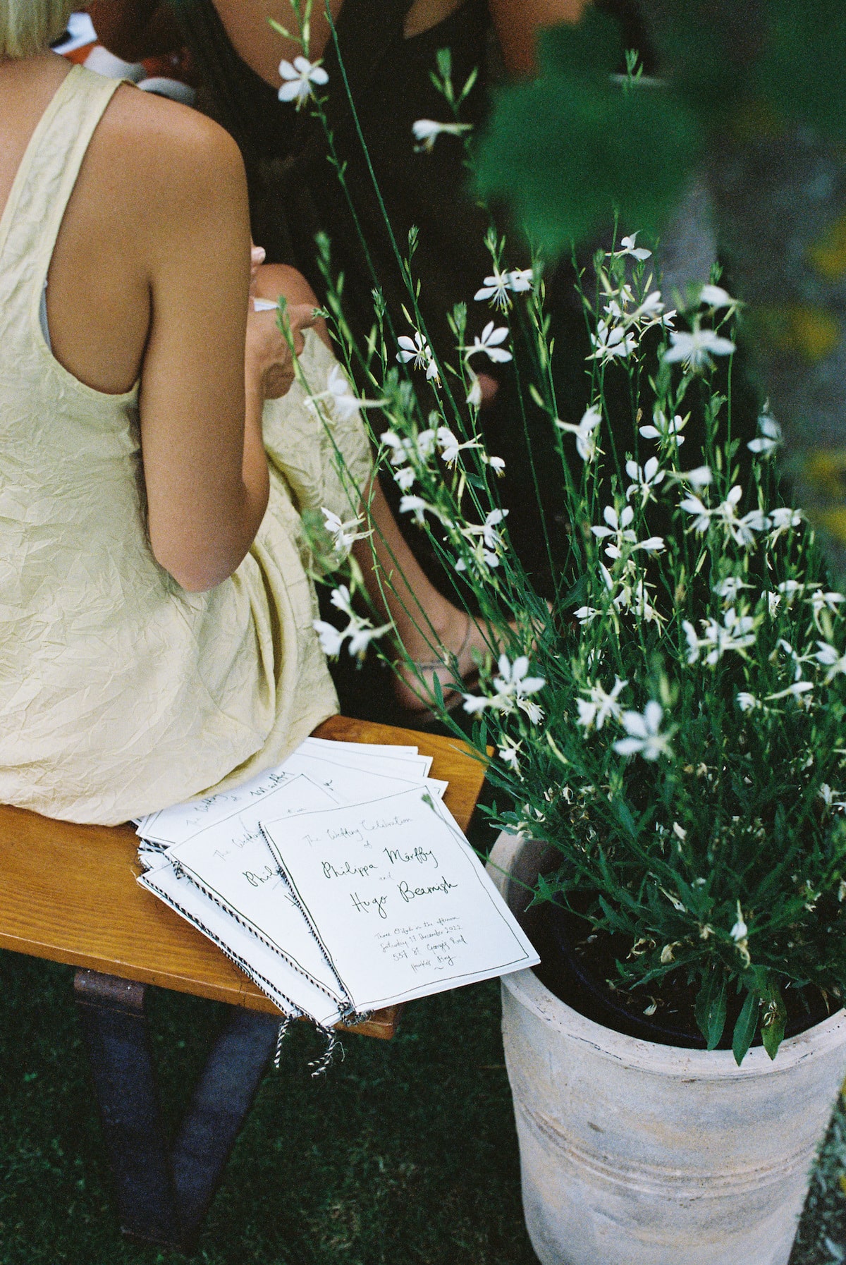 film photo of wedding ceremony floral detail Ana Galloway Photography